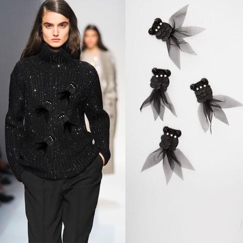 10Pcs/Lot Black goldfish cloth applique childrens clothing nail beads lace patch pasted garment DIY sew accessories