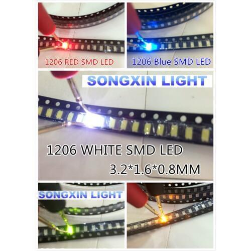 1000 pieces/lot) 5color*200pcs 1206 SMD White Red Blue Green Yellow 20pcs each Super Bright 1206 SMD LED Diodes Package Kit