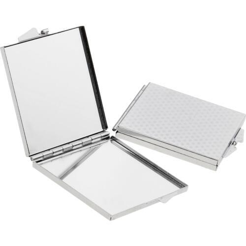 2pcs Shiny Silver Mini Compact Mirror Folding Makeup Pocket Mirror 2 Sides