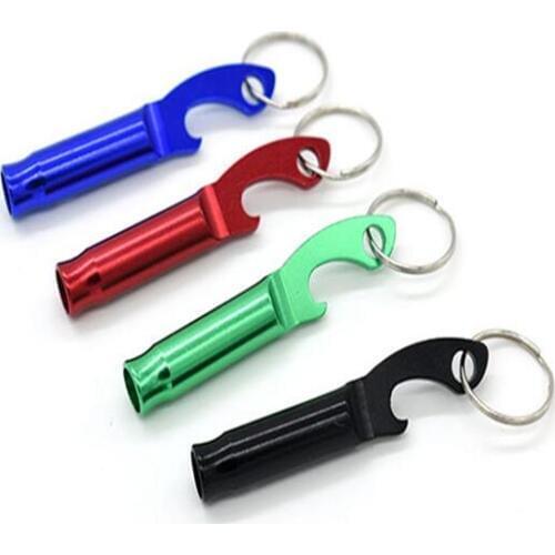 200pcs/lot Fast shipping 2 in 1 kit Mini Aluminum Keychain Keyring Beer Bottle opener With whistle