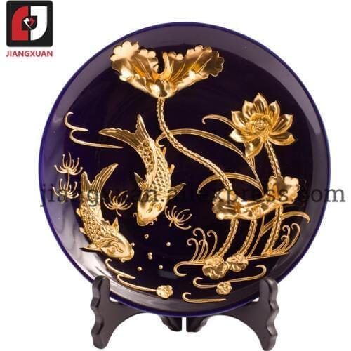 24k gold foil carp lotus porcelain plate decoration 8 inch traditional handicraft show rich life unique presents for marriage