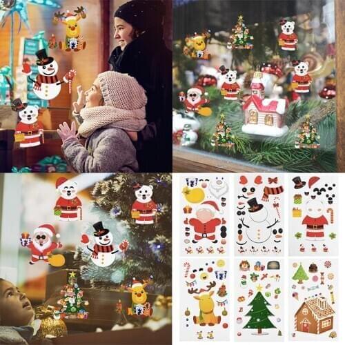 5pcs/lot Removable Santa Claus Snowman Tree Window Stickers Christmas Glass Sticker for Home Decoration Art Decals Xmas Supplies