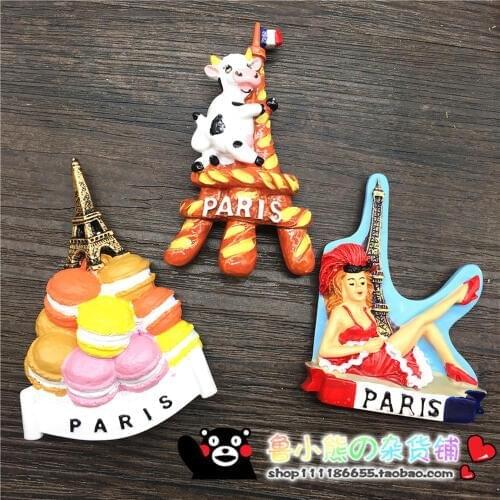 BABELEMI French Milk Bread Macaron Food Cute Magnets Paris Eiffel Tower Resin 3D Fridge Magnet Home Decorations