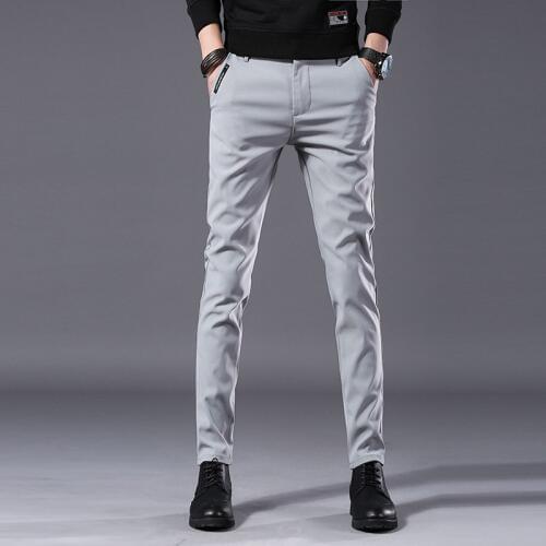 2019 Pants Men Casual Elastic Long Trousers Male Cotton lattice straight gray Work Pant mens Large size 28-38