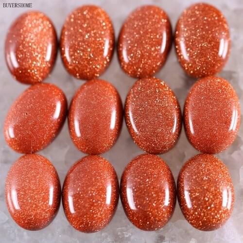 BUYERSHOME 10Pcs 13x18MM Natural Stone Gold Sandstone No Drilled Hole Oval Cabochon CAB Bead For DIY Jewelry Making Ring K1609