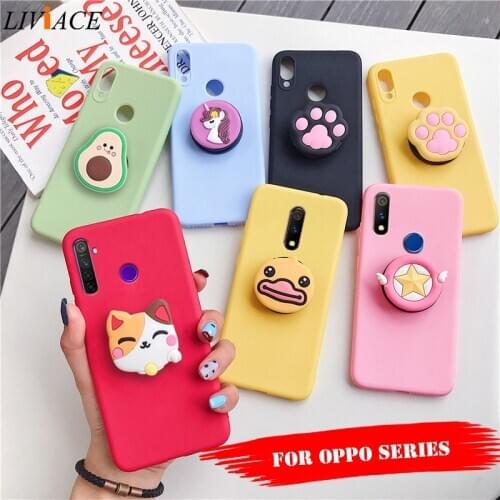 3D cartoon phone holder case for oppo realme xt find x2 pro x lite 3 5 pro soft silicone cute animal stand back cover