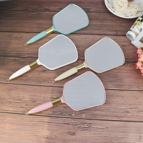GU162 Cute Pink White Plastic Vintage Hand Mirrors Makeup Vanity Mirror Rectangle Hand Hold Cosmetic Mirror With Handle For Gift