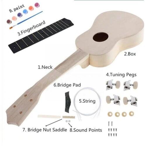 Ukulele Kit Basswood Body Plastic Fingerboard Handmade Musical Instrument Ukulele For Children Assembly P1Y3