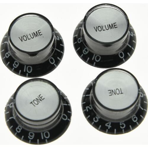 KAISH Black W/ Silver Reflector Knobs Top Hat Guitar Knobs Fits LP SG