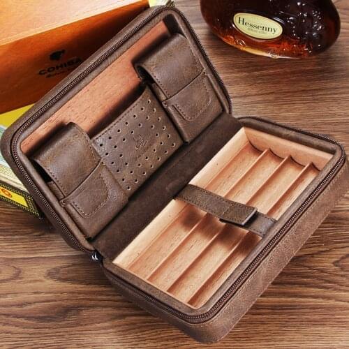 GALINER Travel Cigar Case Leather Humidor Portable Cedar Wood Cigar Humidor Box With Multiple Packet For Cigar Accessories