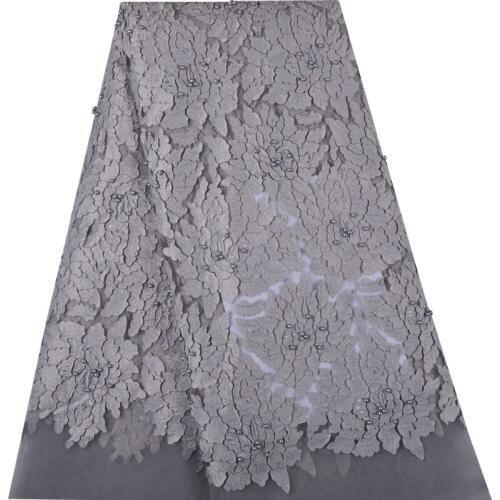 2019 Hot Sale Net yarn embroidery Lace Fabric African High Quality tulle Lace with Handmade Beads For Wedding dress party