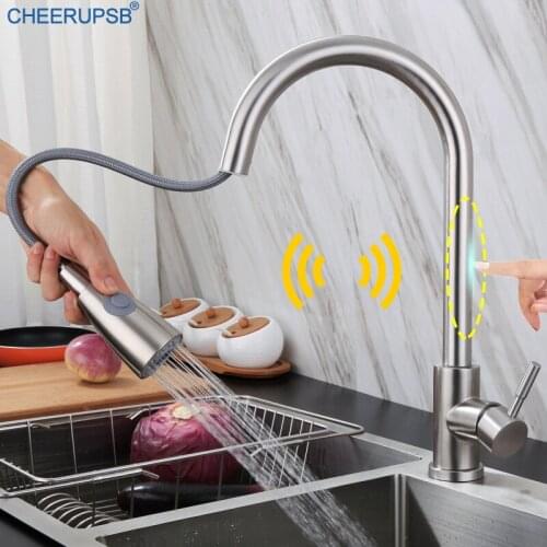Kitchen Sink Intelligent Touch Control Faucet Pull Down Deck Mounted Tap Hot Cold Water Mixer Smart Induction Automatic Faucets