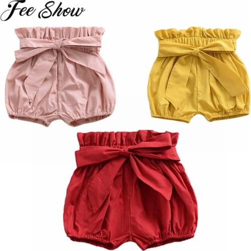 Summer Toddler Baby Girls Bow Cotton Bloomers Shorts PP Pants Nappy Diaper Covers Bandage Short Trousers Elastic Waist Shorts