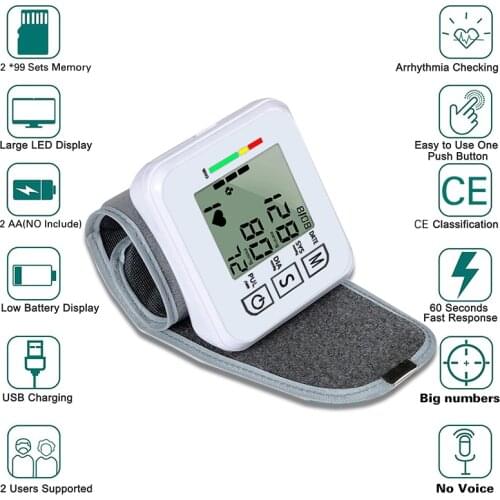 Medical Digital LCD Automatic Wrist Blood Pressure Monitor Bp Tonometer Meter Wrist Sphygmomanometer Tansiyon Aleti Tensiometer