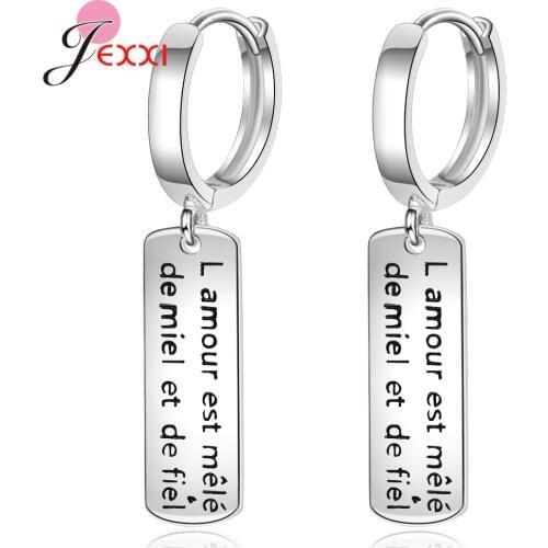 Trendy Women 925 Sterling Silver Long Style Creative Letter Pattern Shinning Drop Earrings Piercing Earrings Jewelry