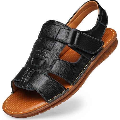 2019 new Men Sandals Summer Hollow Out Breathable Genuine Leather Casual For Driving Moccasins Flat Men Sandals