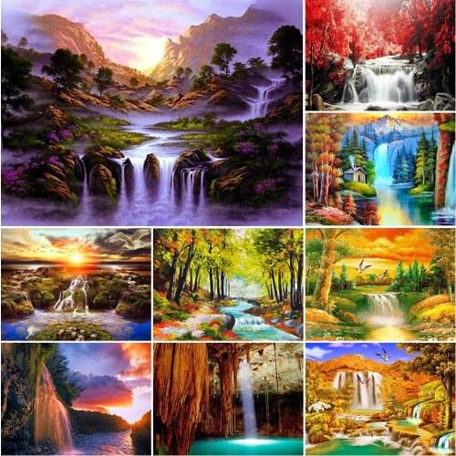 New 5D Diamond Painting Waterfall Set Landscape Cross Stitch Kit Full Drill Embroidery Mosaic Art Picture of Rhinestones Gift