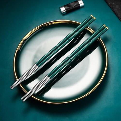 304 Stainless Steel 5 Pairs Set Chopsticks Green Chopsticks Household Alloy Chopsticks Metal Gift Chopsticks
