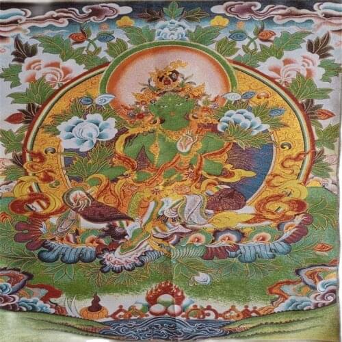 Nepalese silk Thangka Tibetan Buddha brocade painting high grade living room decoration hanging picture embroidered Green Tara