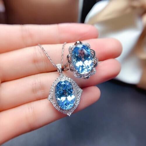 New Arrival Natural Real Topaz jewelry set Natural Real Topaz 925 sterling silver 1pc Topaz pendant,1pc Topaz ring