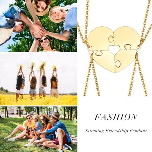 Puzzle Heart Necklace for 2/3/4/5/6 Stainless Steel Free Personalized Heart Pendantss BFF Necklace Family Love Friendship Gift