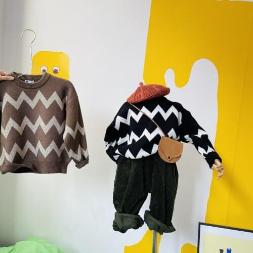 Baby Boys Pullover Sweaters Autumn Winter Kids Boy Warm Christmas Sweaters Long Sleeve Wave Striped Children Knitted Clothing