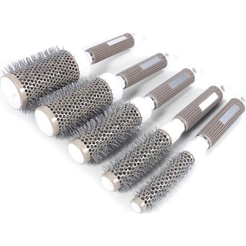 Professional Hair Combs Hair Dressing Brush High Temperature Resistant Ceramic Iron Round Comb 5 Size Salon Hair Care Styling