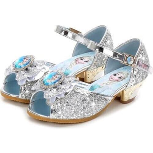 Disney Girls Sandals Frozen 2 Elsa Princess Shoes Little Girls Crystal Shoes Children High Heels Catwalk Show Shoes