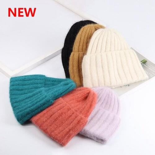 2021 New fashion Autumn Winter Rabbit Hair Hat Warm stripe Beanies Hats Casual Women Solid Adult Cashmere Knitted Beanie Hat