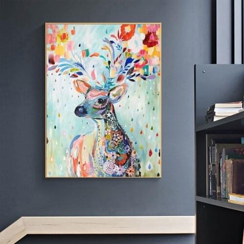 Sika Deer Canvas Painting Abstract Graffiti Animal Posters and Prints Wall Art Picture for Living Room Home Decoration Cuadros