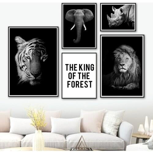 Tiger Lion Elephant Rhino Modern Jungle Animal Wall Art Canvas Painting Nordic Posters And Prints Wall Pictures Kids Room Decor