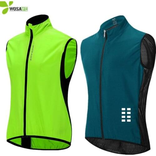WOSAWE Thin Windproof Cycling Jackets Rain Repellent Sleeveless Reflective Waistcoat MTB Bike Outer Jersey Windbreaker Clothing