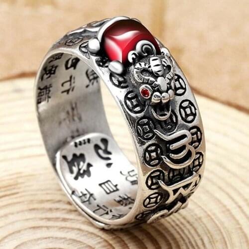 Vintage Pixiu Ring Feng Shui Amulet Wealth Lucky Open Adjustable Ring Buddhist Jewelry for Women Men Gift