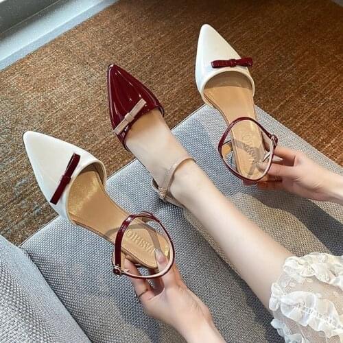 2021 Summer New Color Matching Bow Pointed Toe Fashion Sandals Fashion Simple Temperament Womens Shoes Zapatos