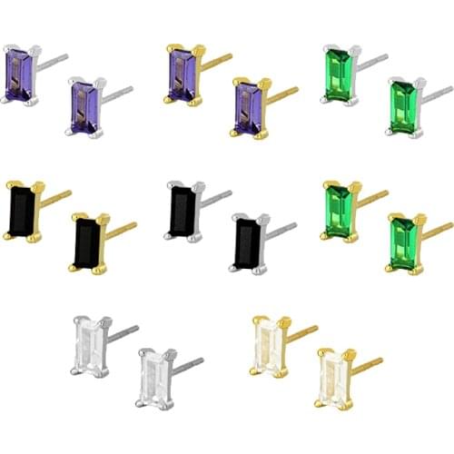 925 Sterling Silver Ear Needle Colorful Rainbow Square Stud Earrings for Women Cute Minimalist Purple/Green/Black/White Earings