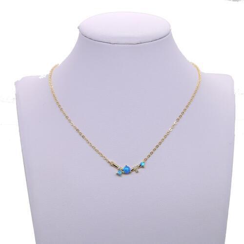 2018 new gold color with blue fire opal branch design Bar charm delicate fashion elegant women girl gold filled stone necklace