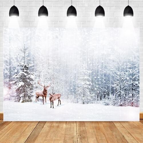Winter Backdrop for Photography Snowy Forest Snowflake Animal Elk Photo Background Winter Newborn Baby Backdrops for Photoshoot