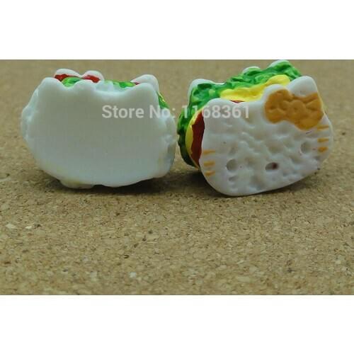 1pcs/lot resin white Kitty cat hamburger 17mm Cabochons Jewelry Fit Mobile Phone Hairpin Headwear DIY Accessories B202-6