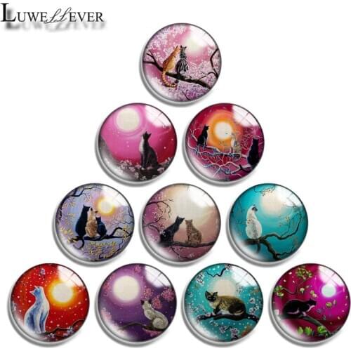 10mm 12mm 16mm 20mm 25mm 30mm 631 Sun Tree Cat Mix Round Glass Cabochon Jewelry Finding 18mm Snap Button Charm Bracelet