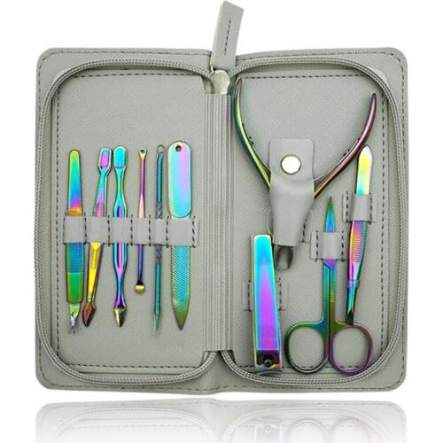 10pcs Color Titanium Nail Clippers Set 10PCS Nail Trimmers Nail Scissors Finger Toe Nail Cutter Manicure Pedicure Beauty Tool