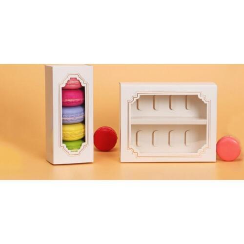 10pcs/lot White Macaron box with transparent PVC window dessert macaron pastry cupcake packaging boxes small/large size