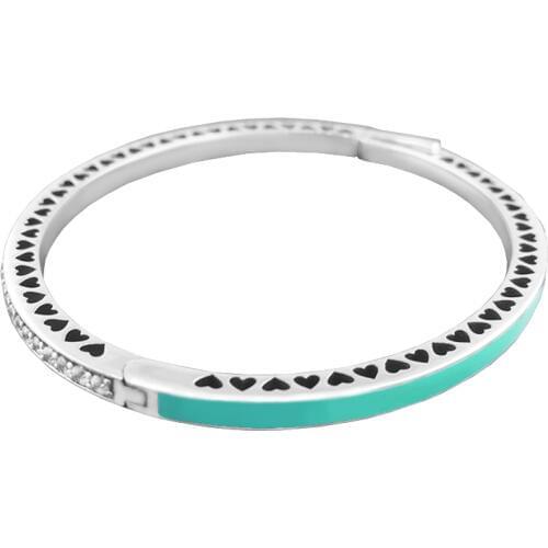 100% Authentic 925 Sterling-Silver-Jewelry Bright Mint Enamel Radiant Hearts Bangles For Women Wholesales Free Shipping