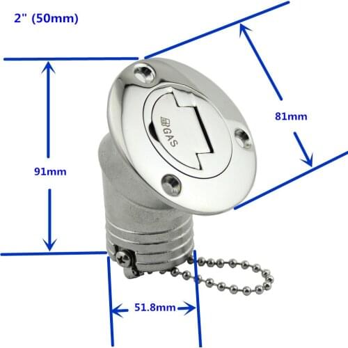 45 Degree Stainless Steel 316 Deck Filler Cap GAS DIESEL FUEL WASTE WATER 2" 50mm Marine Boat Yacht Hardware Deck Filler