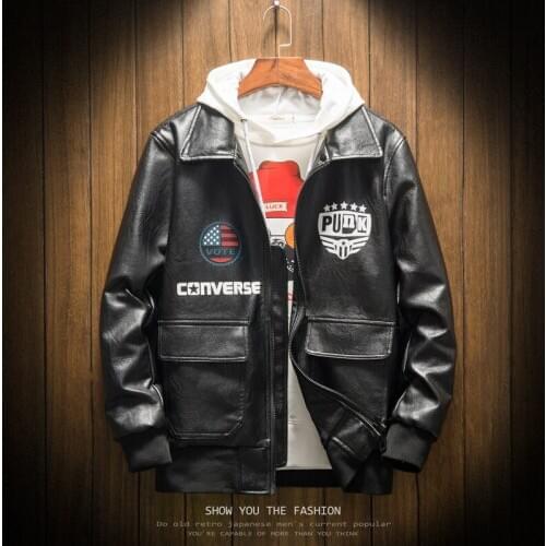 4XL Motorcyclist USA Pilot 2020 Mens Jacket Detachable Collar Male Faux Leather Coats Windbreaker J8012