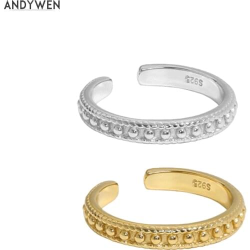 ANDYWEN 925 Sterling Silver Gold Beads Resizable Rings Adjustable Pure Jewelry 2021 Wedding Gift Luxury Fashion Circle