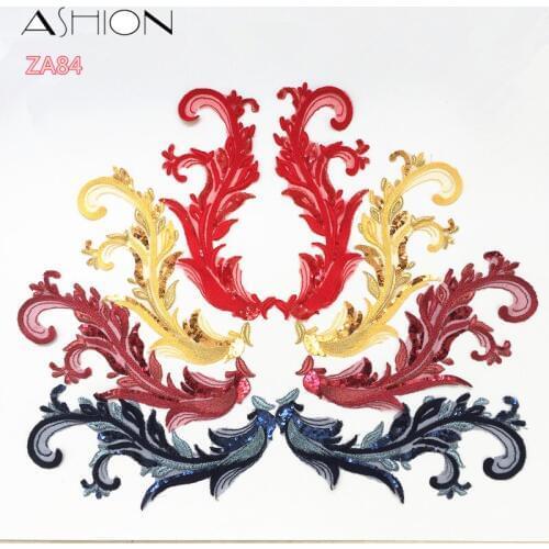 ASHION mirror pair phoenix peacock sequins embroidery lace applique patch Dress dancing garment accessories ZA84
