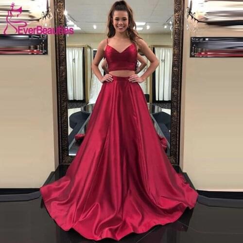 Two Pieces Evening Dresses Long Robe De Soiree 2020 Satin Burgundy Evening Party Dresses Formal Dress