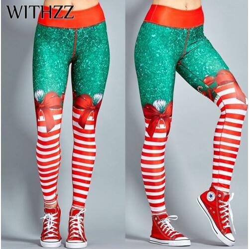WITHZZ Elastic Christmas Striped Print Leggings Women Leggins For Legins Workout Jeggings Athleisure Active Wear Sportleggings