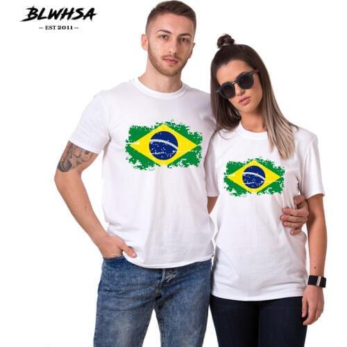 BLWHSA Brazil Flag Valentines Day Gift Couple T Shirt Lovers Clothes Fashion Womens Mens Short Sleeve Summer T-shirts Tops