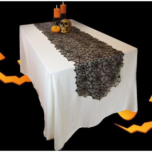 Halloween Spider Web Skull Cobweb Table Cloth Cover Table Flag Curtain Valance Stove Cover Lampshade Banner Lace Decoration D30